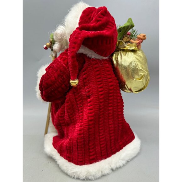 Christmas Santa tree topper staff gold bag of toys red faux white fur bell READ - Picture 4 of 7